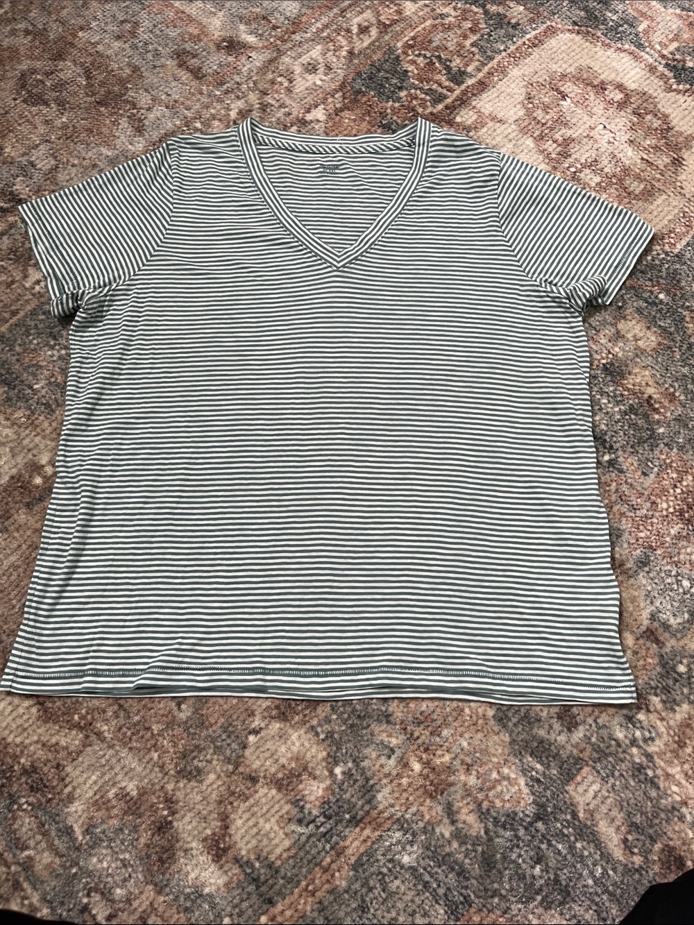Madewell Striped V-Neck Women's Top - Green & White